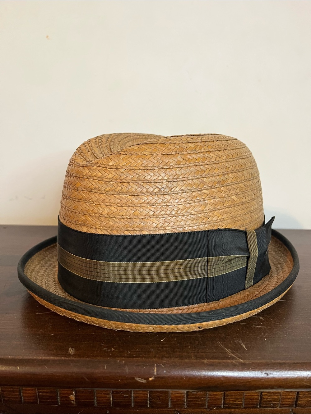 Vintage Dobbs Fifth Ave fedora cocoanut straw hat in original box EUC size 7 1/8
